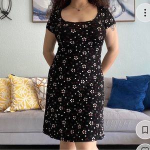 vintage 90s black floral midi/ mini dress